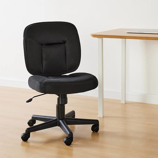 Amazon Basics Low-Back Armless Office Desk Chair with Back Support, Adjustable Height, 360 Degree Swivel, Fabric Upholstery, Rolling Wheels, Black