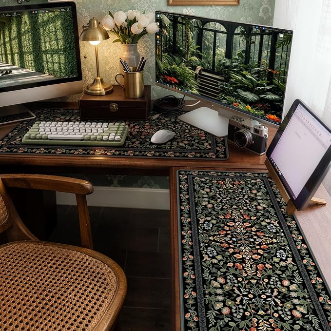 iCasso Desk Mat for Keyboard and Mouse, Large Mouse Pad, Desk Pad Mat, Anti-Slip Big Mousepad with Stitched Edges for Computer Desktop(Floral)