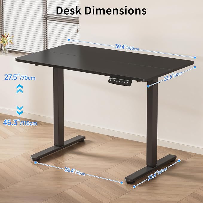 BIZUM 40x24 Inch Electric Standing Desk with Memory Presets, Quiet Motor Height Adjustable Stand Up Desk for Home Office & Gaming, Ergonomic Sit Stand Workstation，Black