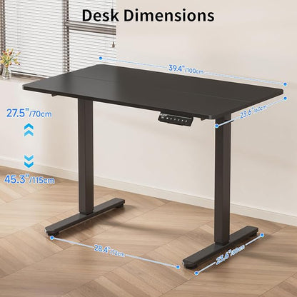 BIZUM 40x24 Inch Electric Standing Desk with Memory Presets, Quiet Motor Height Adjustable Stand Up Desk for Home Office & Gaming, Ergonomic Sit Stand Workstation，Black