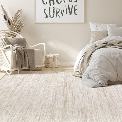 Nakagishi 5x8 Area Rugs Living Room: Washable Large Vintage Rug Neutral Non-Slip Soft Stain Resistant Indoor Carpet for Bedroom Nursery Dining Room Office Playroom - Beige-01