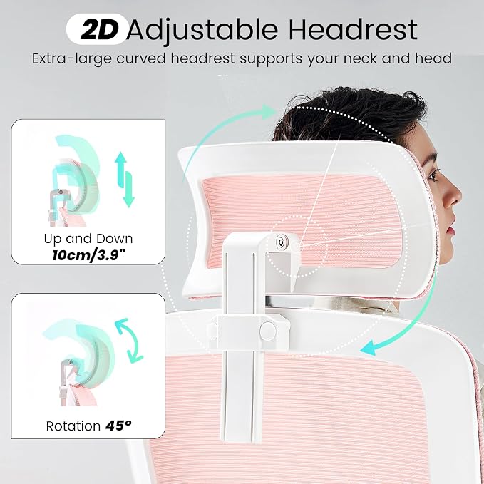 Fizzin Ergonomic Office Chair, 400 LBS Desk Chair with Adjustable Lumbar Support, High Back Breathable Mesh Computer Chair Rolling Work Swivel Task Chairs, Comfy Home Office Desk Chair (Pink)