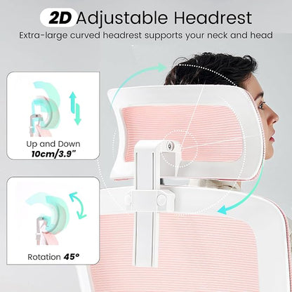 Fizzin Ergonomic Office Chair, 400 LBS Desk Chair with Adjustable Lumbar Support, High Back Breathable Mesh Computer Chair Rolling Work Swivel Task Chairs, Comfy Home Office Desk Chair (Pink)