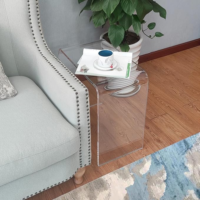 Acrylic Side Table, Clear Small End Table, Transparent Nightstand and Stool for Home Office, Living Room and Bedroom, 21" H x 21" W x 12" D