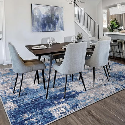RELEANY Washable Area Rugs 6'x8' Non-Slip Modern Abstract Soft for Living Room Entryway Bedroom Kitchen, Print Pattern, Blue Grey Navy Gray