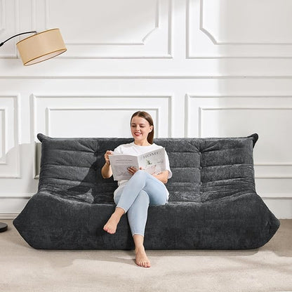 Hobestluk Giant Bean Bag Chair Faux Fur BeanBag Couch for Living Room | Darkgrey Chenille, 3-Seater,Ergonomic Design,Memory Foam,Anti-slip Bottom,No Assembly,Decorative Style for Living Room