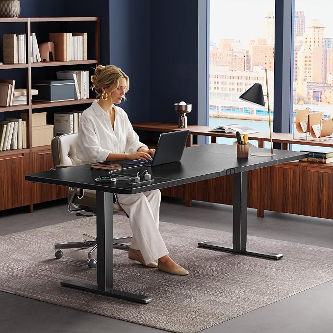 Huuger 71 X 30 Inch Electric Standing Desk with Power Outlets and USB-C Port, Height Adjustable Desk, Sit Stand Desk for Home Office, Computer & Gaming Desk with 4 Presets, Stable Steel Frame, Black