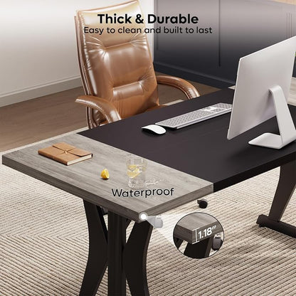 Bestier 70 Inch Large Executive Desk, Modern Simple Computer Office Desk with Thickened Desktop, Wood Metal Conference Room Table for Home Office, Business & Writing, Grey