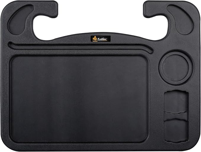 EcoNour 4 in 1 Car Steering Wheel Tray - 2026 Upgraded Tray with Dual Sauce Dip Holder and Tablet Holder | Spacious Steering Wheel Desk for Food and Laptop | Car Accessories (Large)