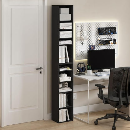 Furinno PASIR Book Shelf, 10-Tier Bookshelf, Bookcase with Open Shelf, 9.2 x 11.8 x 78.7, for Living Room, Bedroom, Home Office, Blackwood