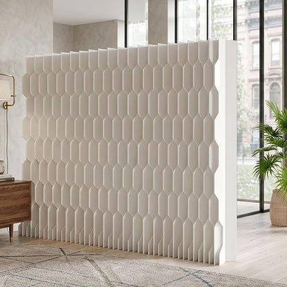 Freestanding Room Divider – Double‑Sided Honeycomb & Pleated, Accordion Kraft Paper Privacy Screen with 16.9" Wide Anti‑Slip Base, Portable Partition Wall for Living Room, Studio, Exhibition