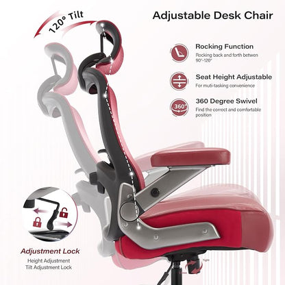 Big and Tall Office Chair 600lbs with 3D Flip Arms, Heavy Duty Large Executive Computer Desk Chair Ergonomic Mesh High Back Plus Size Chair for Adults
