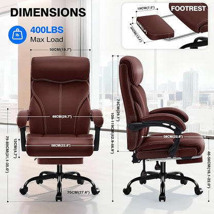 AreShark Office Chair - Ergonomic Comfortable High Back Computer Desk Chair with Foot Rest - Executive Breathable Swivel Rolling Reclining Leather Chair with Lumbar Support for Home Gaming Relaxing