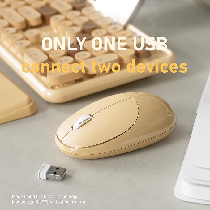 Wireless Keyboard and Mouse, Colorful 104-Key QWERTY with Round Keys, Phone Holder, Wrist Rest, Power Buttons, 2.4GHz USB for PC Laptop (Milk-Tea Colorful)