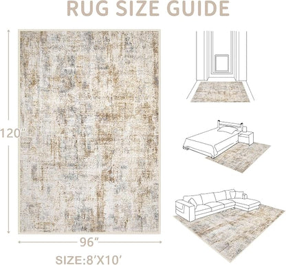 Area Rugs 8x10 Living Room: Washable Rug Modern Abstract Large Rugs Soft Non Slip Neutral Rug Stain Resistant Indoor Carpet for Bedroom Kitchen Dining Room Home Office Rugs(Blue Brown,8'x10')