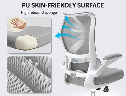 TRALT Ergonomic Office Chair - Desk Chair with Wave High Back Adjustable Lumbar Support Computer Chair - Gaming Chairs Mesh Backrest and PU Leather Seat for Home Reading Chairs to Adults(Grey)