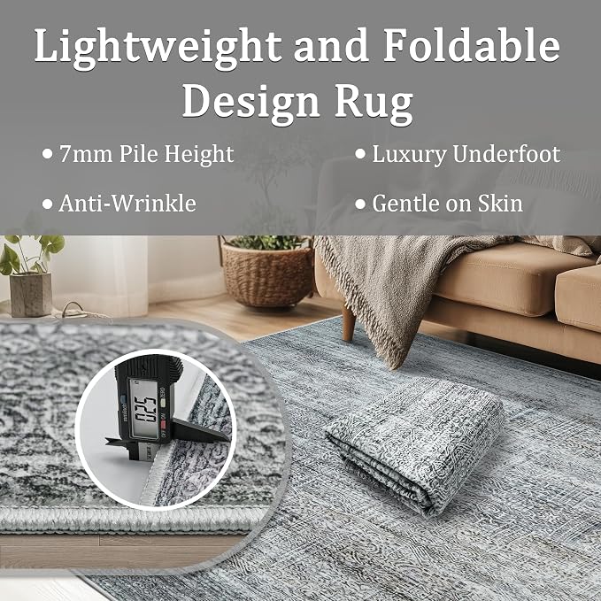 5x7 Area Rug Living Room Rugs - Washable Rug Large Modern Abstract Soft Thin Carpets Indoor Floor No Slip Vintage Carpet for Bedroom Under Dining Table Nursery Home Office Decor Gray Blue
