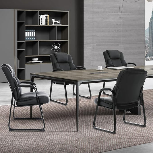 CLATINA Big & Tall 500 lb. Guest Chair, Leather Reception Chairs with Sled Base and Padded Arm Rest for Waiting Room Office Home and Meeting Conference-Black (8 Pack)
