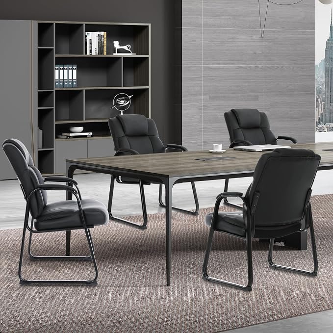 CLATINA Big & Tall 500 lb. Guest Chair, Leather Reception Chairs with Sled Base and Padded Arm Rest for Waiting Room Office Home and Meeting Conference-Black (4 Pack)
