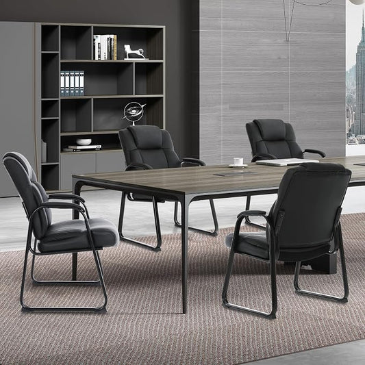 CLATINA Big & Tall 500 lb. Guest Chair, Leather Reception Chairs with Sled Base and Padded Arm Rest for Waiting Room Office Home and Meeting Conference-Black (4 Pack)