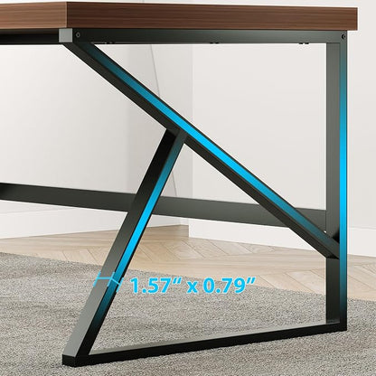 HSH Walnut Computer Desk, Industrial Modern Metal Wood Desk Workstation, Rustic Executive PC Laptop Work Desk Table for Home Office, Simple 55 Inch Writing Study Gaming Desk in Bedroom Living Room