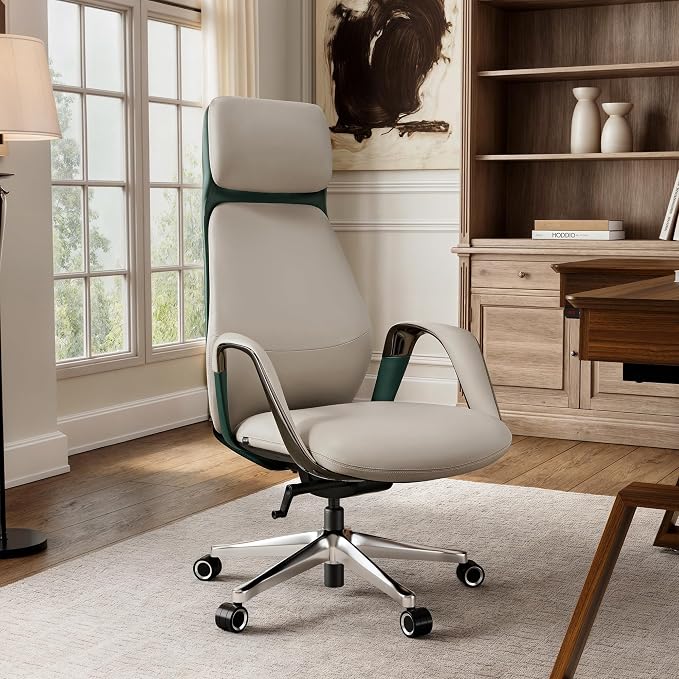 EUREKA ERGONOMIC Comfortable Office Chair Ergonomic Desk Chair, Genuine Leather Office Chair Big and Tall Executive Chair with Lumbar Support, Modern Ergonomic Chair with Wheels for Home Office- Beige