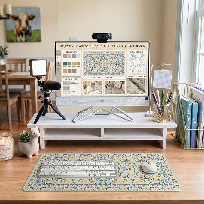 iCasso Green Aesthetic Flower Mouse pad for Laptop, Desk Pad Mat, Desk Matt for Desktop 13.7"x23.6", Anti-Slip Mousepad with Stitched Edges for Laptop Computer Keyboard(Green Floral)