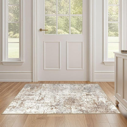 2x4 Rug Washable Runner Rug: Small Abstract Modern Non-Slip Soft Accent Doormat Stain Resistant Floor Throw Mat for Entryway Kitchen Bedroom Nursery Entry Dorm- Brown