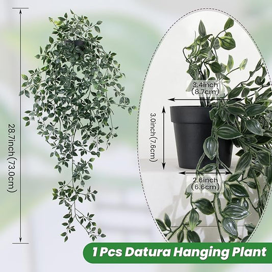 LOYWREE Small Artificial Hanging Mandala Plant with Pot Faux Plants Indoor Fake Small Potted Plant 28.7-in Long Faux Vine Shelf Decor Ideal for Indoor Outdoor Home Office Decoration (Black Pot)