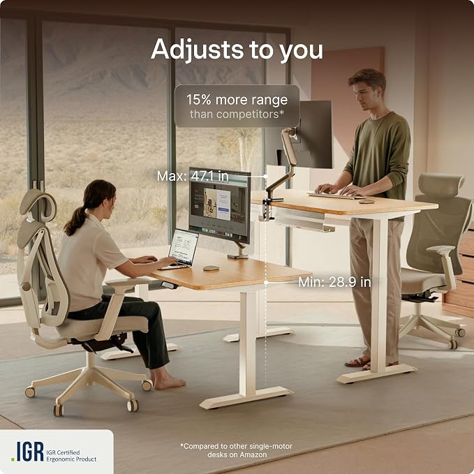 Desktronic HomeOne Standing Desk 48x24 — Ergonomic Sit Stand Home Office Desk, Made in Europe, Electric Dual Motor Height Adjustable, USB & USB-C Charging, Wobble-Free, Touchscreen, 3 Memory Presets