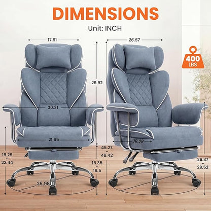 NEO CHAIR Big and Tall Office Chair Gaming Computer Chair High Back Heavy Duty Desk Chai with Lumbar Support Adjustable Recliner Footrest Wide Seat Fabric Executive Home with Wheels (Fabric Blue)