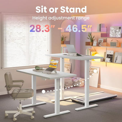 HUANUO Electric Standing Desk,40" x 24" Height Adjustable Desk, 4 Memory Height Settings, Sit to Stand Up Desk for Home Office, with Headphone Hook, Cable Manager, White
