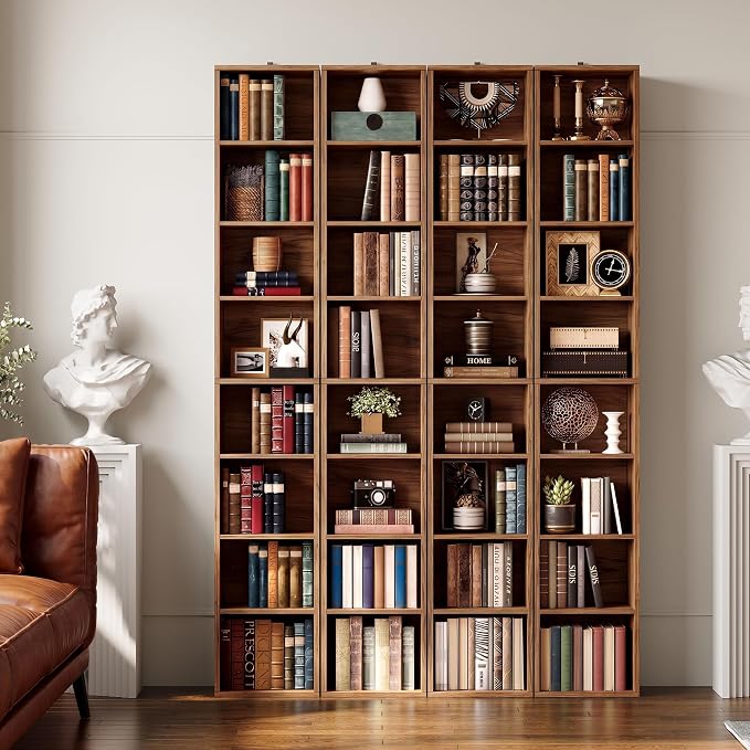 IRONCK Tall Narrow Bookshelf 8 Tiers 71in Set of 2, Compact Corner Bookcase, Easy to Match for Living Room, Office, Study, Bedroom