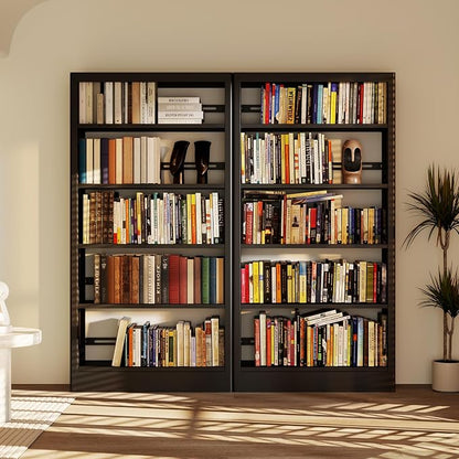 71" Metal Bookshelf, 5 Tier Library Bookcase with Adjustable Shelves, Heavy Duty Bookshelves and Bookcases, Modern Book Shelf Tall Book Case for Living Room, Office (Black, 37.4" Wide)