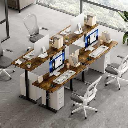 48x24 in Electric Standing Desk,Adjustable Height with Wheels,Brown | Spliced Desktop,27.9"–46.8" Height Range,4 Memory Presets,Lockable Wheels,Headphone Hook,Sit Stand Desk,Home Office