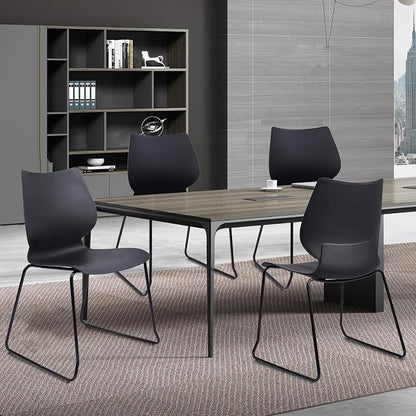 KLASIKA Stackable Waiting Room Chair, Stacking Office Chair with Ergonomic Lumbar Support and Metal Legs, Plastic Desk Chairs for Conference School Church Guest Reception Set of 4, Black