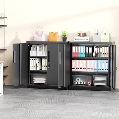 Greenvelly Metal Garage Storage Cabinet,36" Black Lockable Metal Cabinets with 2 Doors and Shelves,Storage Locking Counter Cabinet for Home Office,Garage,Kitchen,School