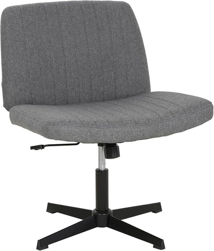 FDW Criss Cross Chair Armless Cross Legged Office Desk Chair Adjustable Swivel Ergonomic Gaming Chair No Wheels Backrest with Wide Seat Native Sponge Computer Task Vanity Chair for Home Office,Grey