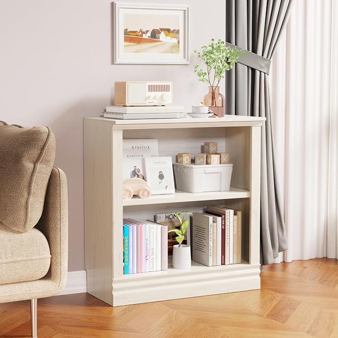 2-Shelf Bookcase, 32" Tall Floor Standing Bookshelf with Adjustable Shelves, Storage & Display Shelf for Living Room, Bedroom, Home Office – Cream White, 31.5" Wide