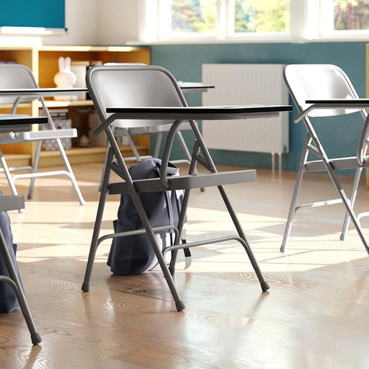 Flash Furniture Rutherford Steel Folding Chair with Right Handed Tablet Arm, Commercial Foldable Conference Room Tablet Arm Chair, Set of 2, Gray