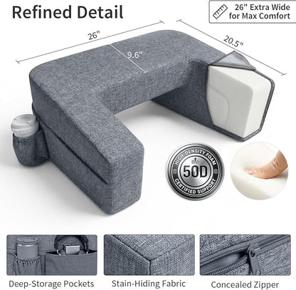 Septsun 26" Extra Wide Lap Desk Pillow - Gaming Reading Pillow & Laptop Lap Desk w/Ergonomic Arm Elbow Support for WFH, Bed, Couch, Floor - Fits 13-17" Laptop, Steam Deck, Switch (Modern Gray, Large)