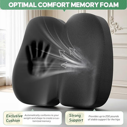 Benazcap Memory Foam Seat Cushion, Ergonomic Office Chair Pressure Relief | Premium memory foam cushion with breathable cover, ergonomic design for office chairs, cars, wheelchairs.