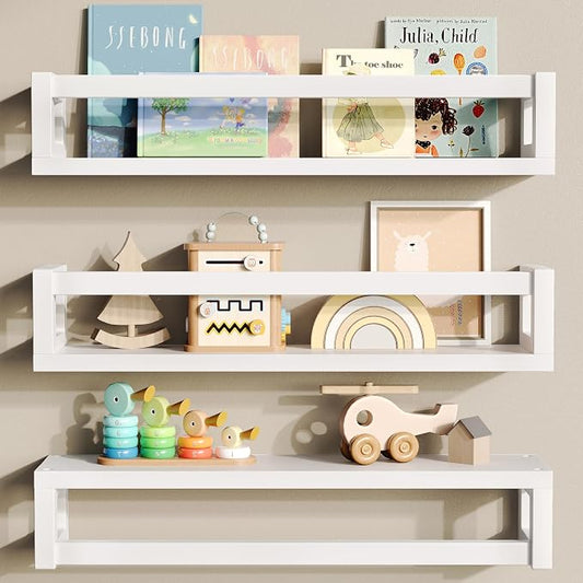 TidyCorner Upgraded Thick Floating Shelves, Solid Wood Bookshelf for Wall, Floating Book Shelves Use as Wall Shelves for Bedroom, Living Room, Kitchen, Books, Spice Rack & Decor - White