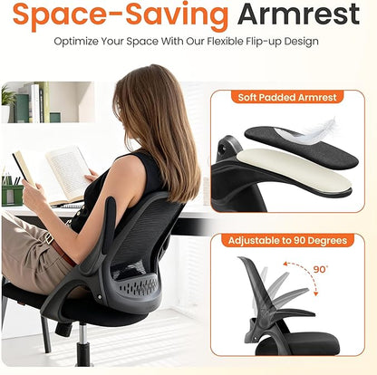 NEO Chair Office Chair Gaming Desk Computer Mesh Ergonomic Chair with Flip-up Arms Comfy Lumbar Support Adjustable Height Rolling Wheels Chair for Home Office (Black)