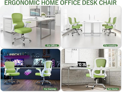 Office Chair Ergonomic Desk Chair Comfy: 400LBS Mesh Computer Chair Ergonomic Gaming Chairs with Wheels Adjustable Lumbar Support and Flip up Armrest-Swivel Executive Chairs Long Hours(Green)