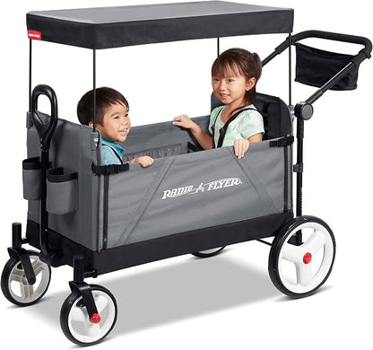 Radio Flyer City Luxe Stroll 'N Wagon, Ages 1+, 3-in-1 Push or Pull, Easy Fold, UV Canopy, 5-Point Harnesses, Front Caster & 12" Rear Wheels, Stroller Wagon, Amazon Exclusive
