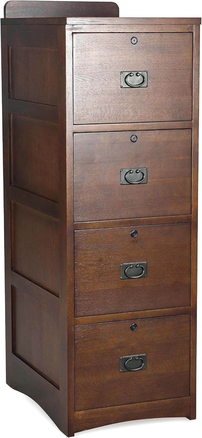 Crafters and Weavers Mission Oak 4 Drawer File Cabinet Office Cabinet
