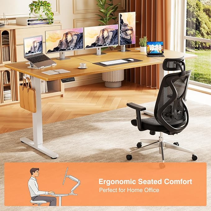 Sweetcrispy 63 Inch Electric Standing Desk, Height Adjustable Sit Stand Up Desk, Computer Workstation Home Office Gaming Rising Table with Memory Preset Splice Board, Oak
