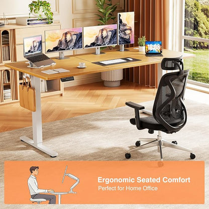 Sweetcrispy 63 Inch Electric Standing Desk, Height Adjustable Sit Stand Up Desk, Computer Workstation Home Office Gaming Rising Table with Memory Preset Splice Board, Oak