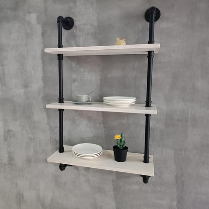 HDDFER White Floating Shelves 24 inch Pipe Wall Shelves Bathroom Shelves Over Toilet with Wood Planks Industrial Pipe Floating Shelves Farmhouse Bathroom Pipe Shelves Wall Mounted
